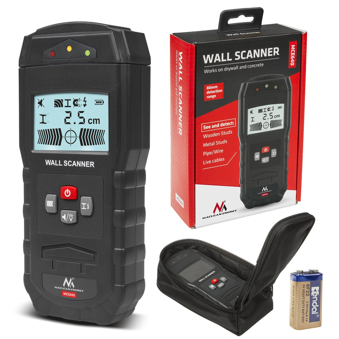 Maclean MCE640 Wall Scanner Locating Device 3 in 1 Cable Wood Metal Detector Wall Sensor LCD Display for Wood Live AC Wire Metal Studs Cable Joist Detection