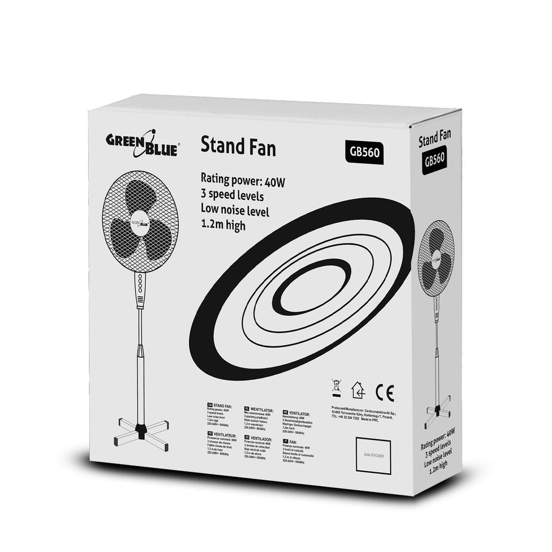 GreenBlue GB560 floor fan, 40W, 3 airflow levels, 1.20m high, 1.5m cable, GB560
