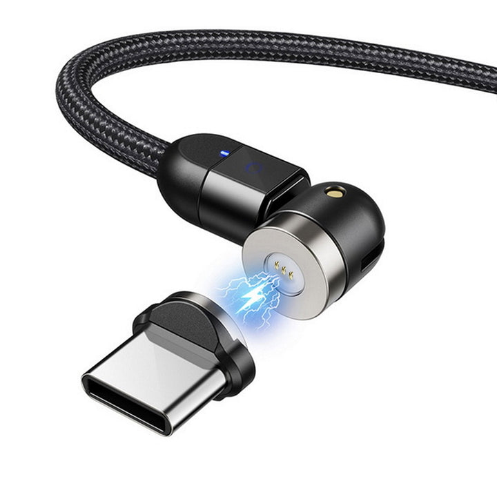 Maclean Energy MCE474 1m angled magnetic USB C cable in black, supports Fast Charging 9V/2A, 5V/3A, nylon braid,