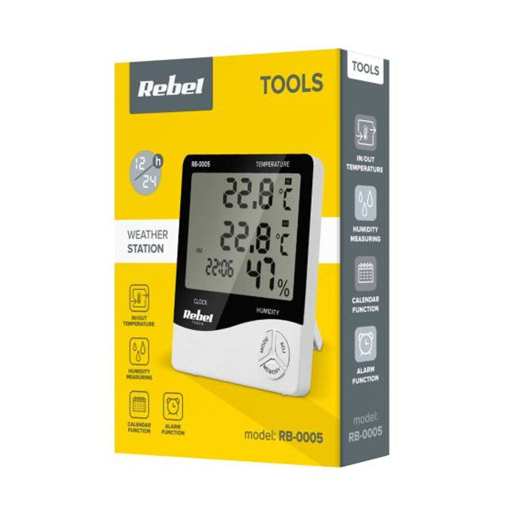 Rebel RB-0005 Home Weather Station With Humidity & Temperature Measurement Calendar & Alarm Function
