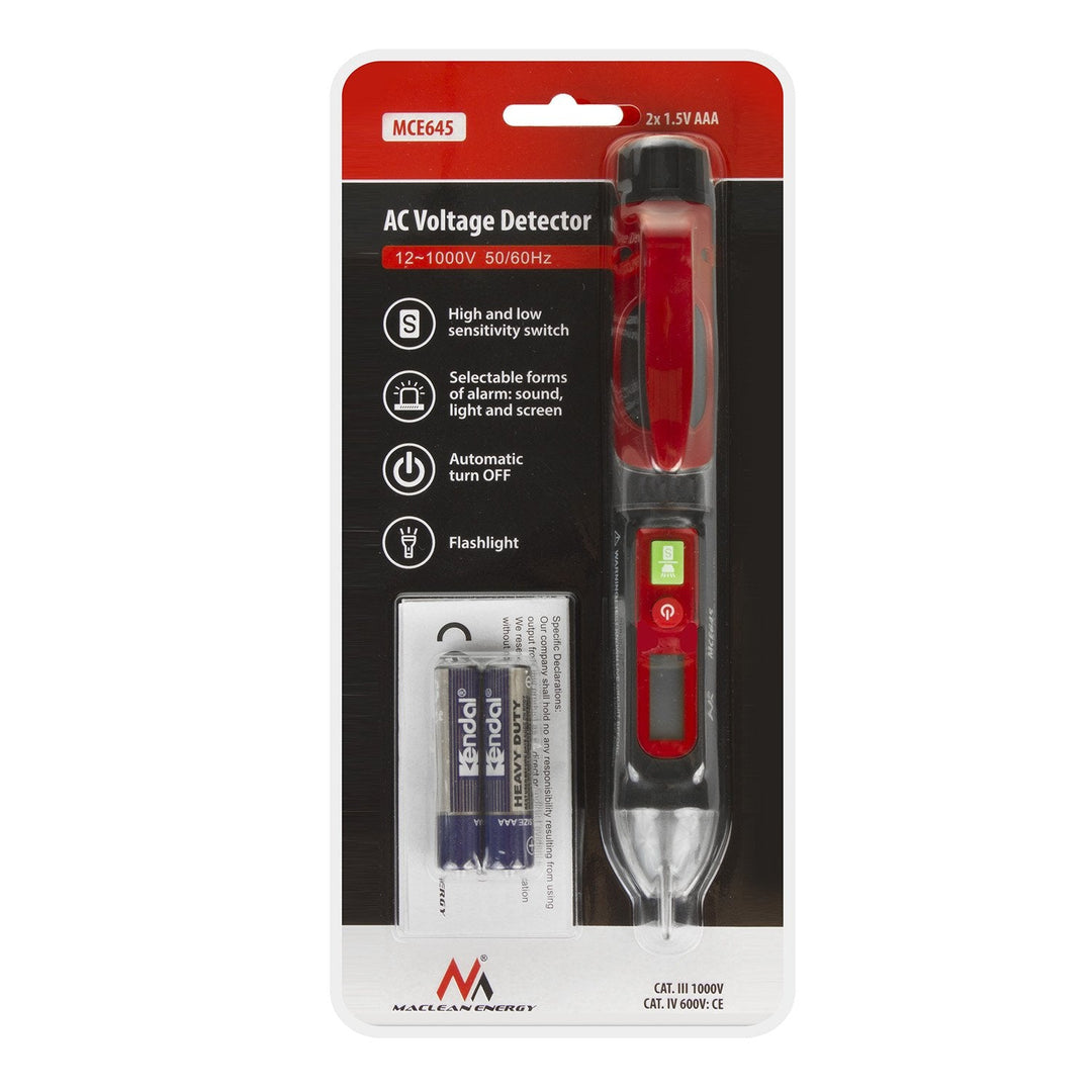 Maclean MCE645 Non-contact Maclean voltage detector, detector, backlit display, built-in flashlight, 12-1000V, MCE645