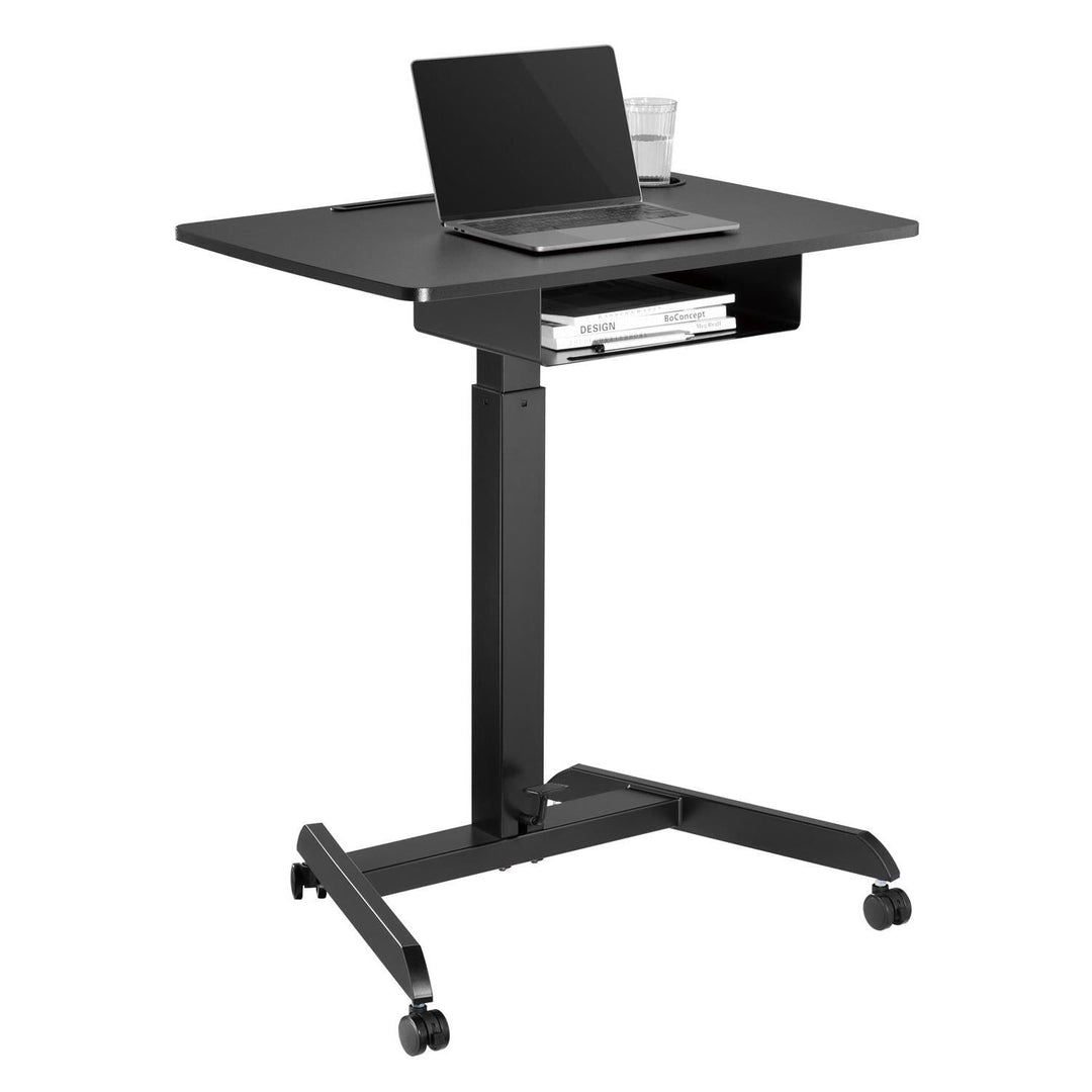 Maclean MC-903B Height Adjustable Laptop Desk with Wheels and One Drawer Sit-stand Desk Height Adjustable up to max. 113cm max. 8kg (Black)