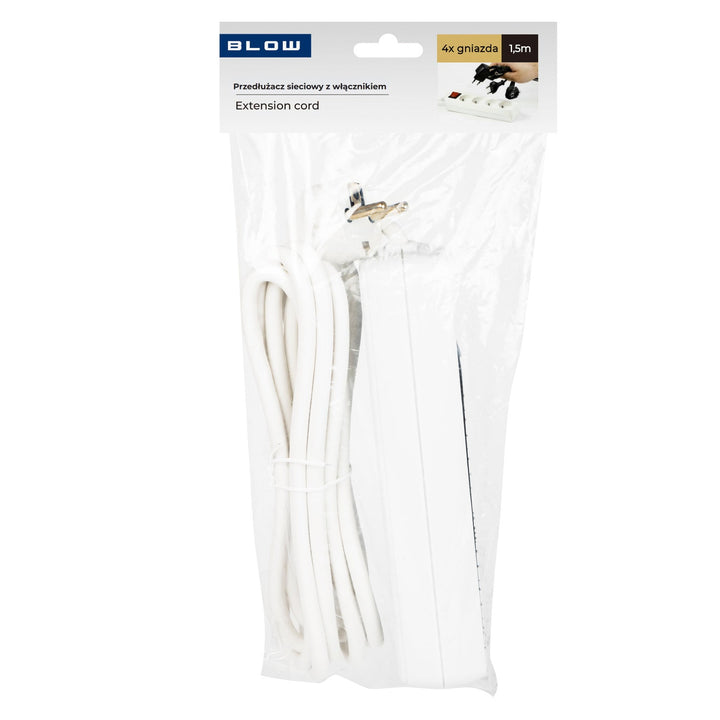 Extension cable with ground 4 sockets with switch 1,5m white PR-470wsp 3x1,5mm Blow