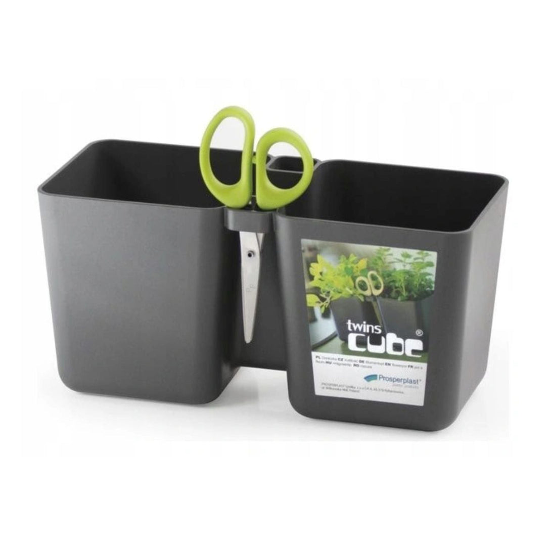 Twins Cube herb pot graphite with Herbs Cut scissors