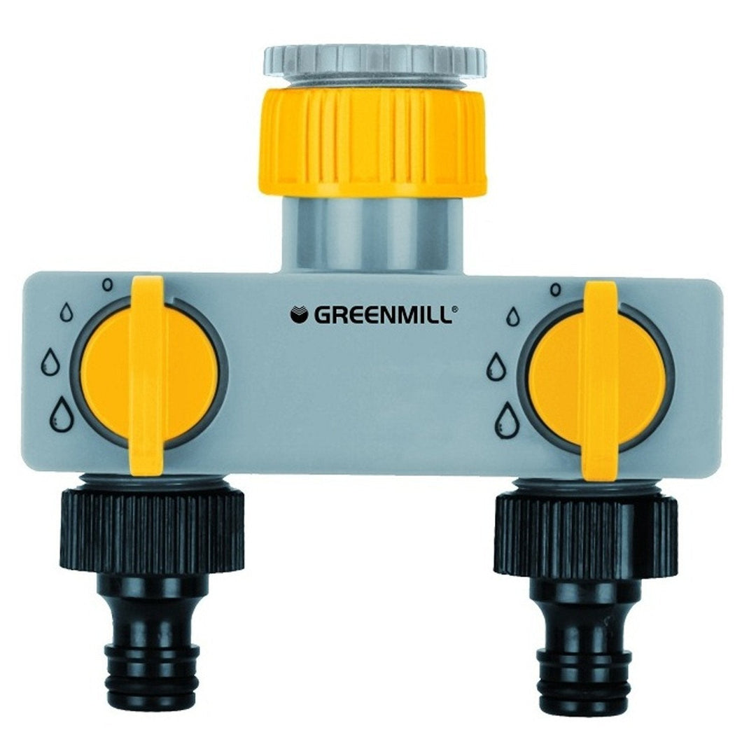 Greenmill GB1683C Double Tap Splitter for Two Hoses 1" / 3/4" Water Flow Regulator Connector