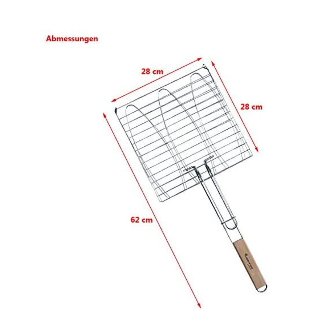 Master Grill MG282 Triple BBQ Fish Grill Rack Mesh Steel Grilling Basket Barbecue Wooden Handle
