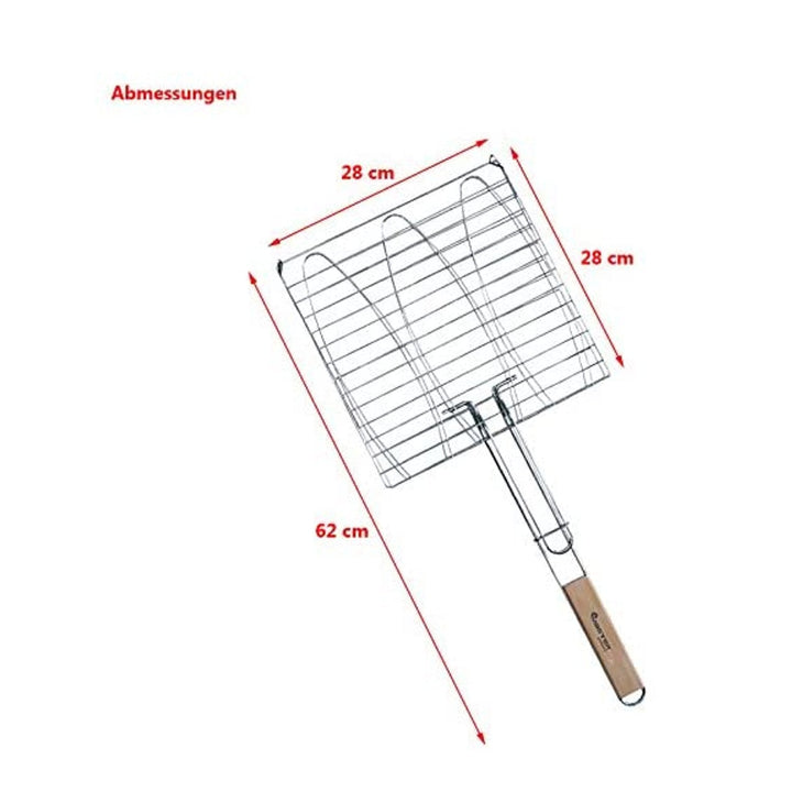 Master Grill MG282 Triple BBQ Fish Grill Rack Mesh Steel Grilling Basket Barbecue Wooden Handle
