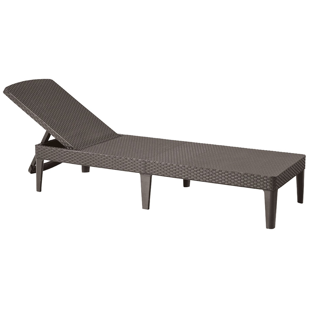 Keter Jaipur Sun Lounger with 4-way Adjustable Backrest Garden Lounger UV- & Weather-resistant Rattan Style Colour Brown