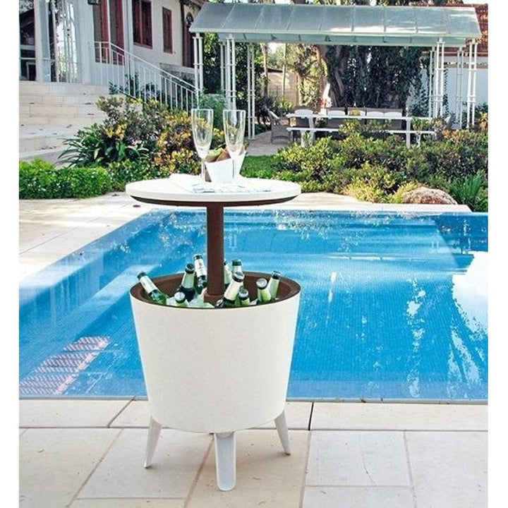 Keter 230900 Cool Bar 2in1 Drink Cooler and Side Table, Garden Portable Bar, Cream & Chocolate Colour