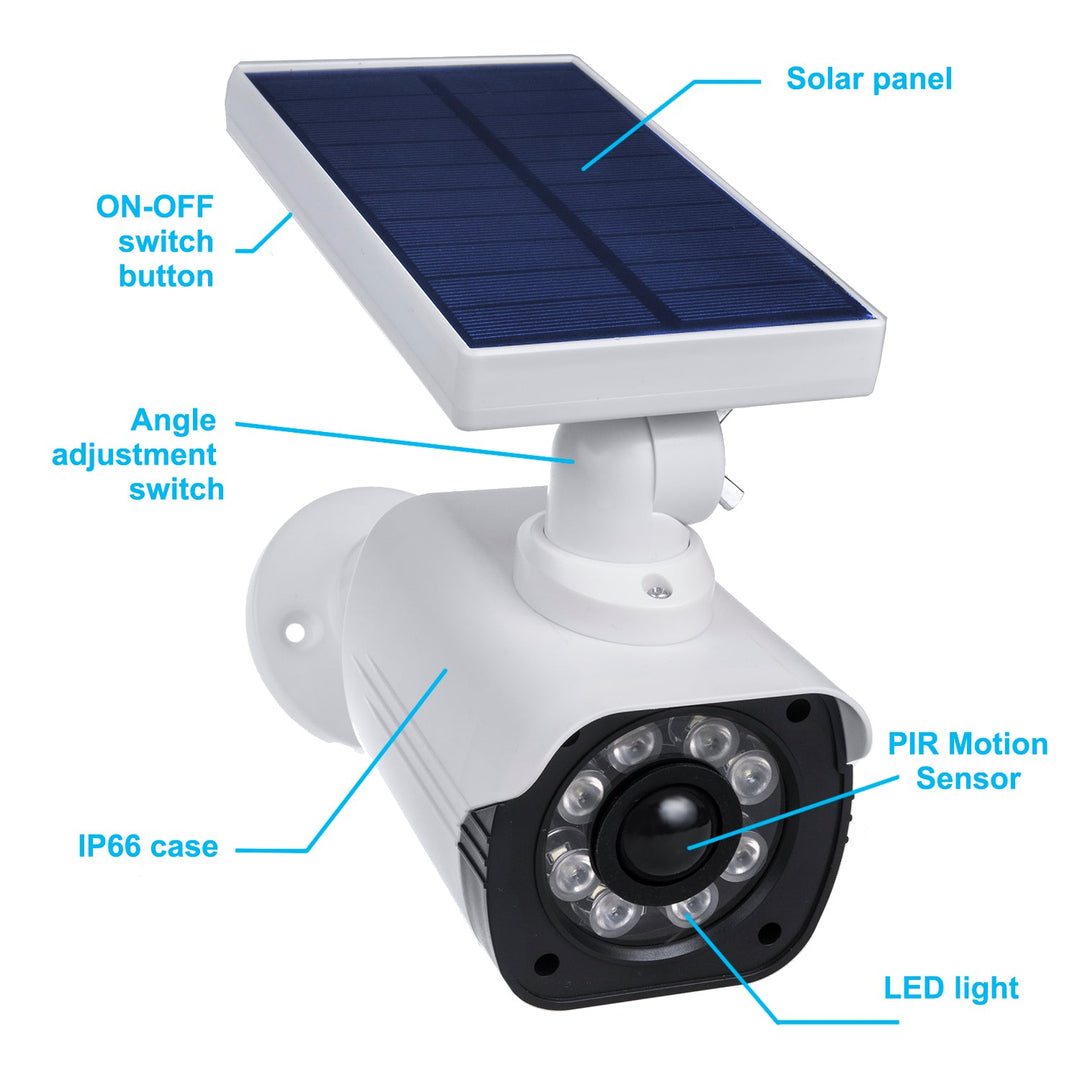 SOL1800S Solar Dummy CCTV Security Camera with LED Light Motion Sensor Red Diode
