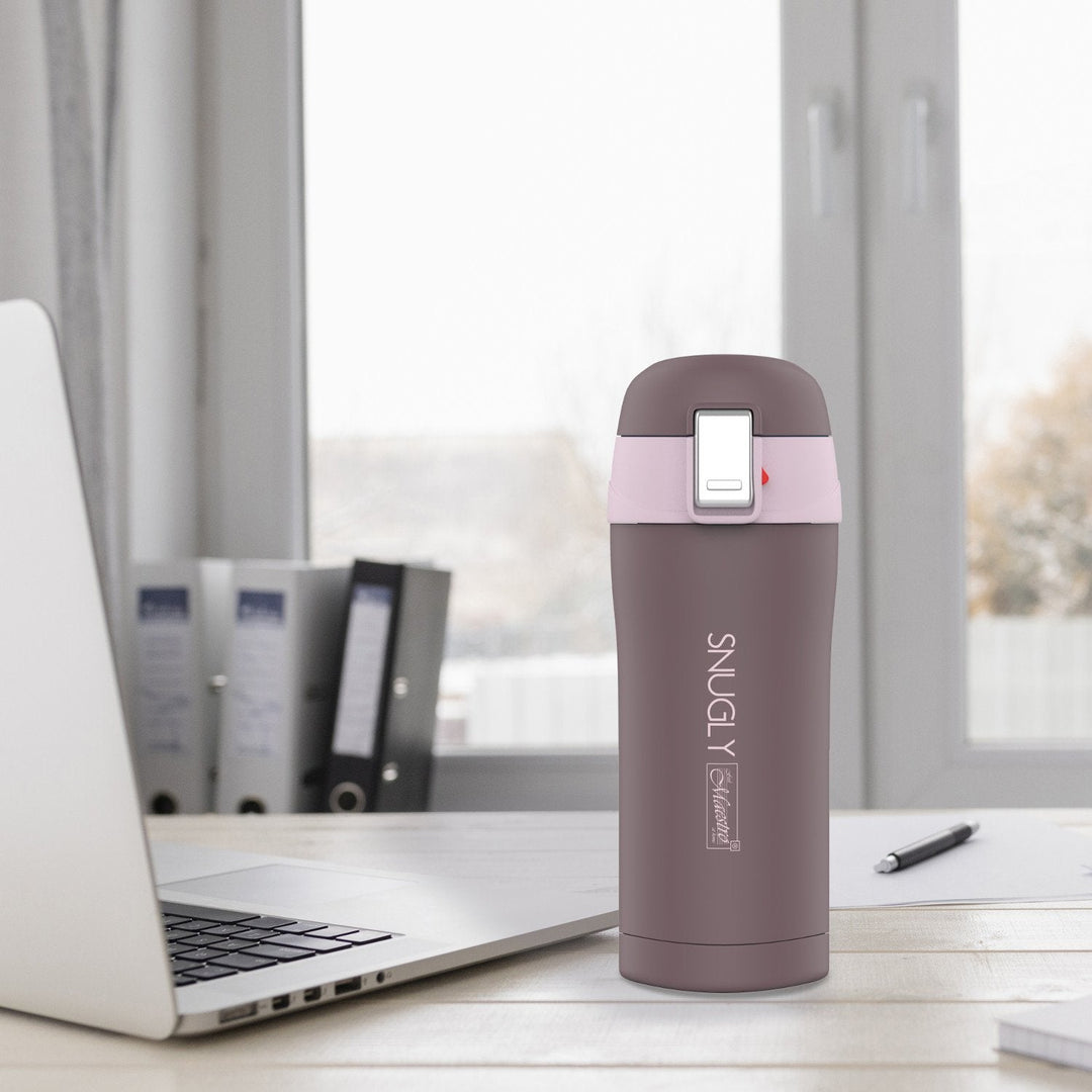 Snugly thermo mug coffee mug thermos flask insulated stainless steel for hot or cold drinks (300ml, brown)