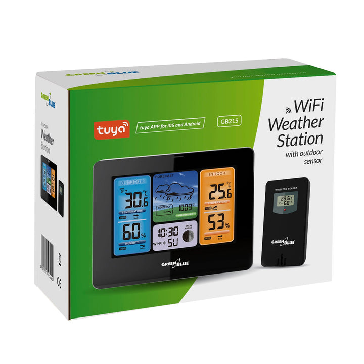 Wireless WiFi Weather Station Outdoor Sensor Calendar Barometer Tuya Smart App IPX4 (eu plug)