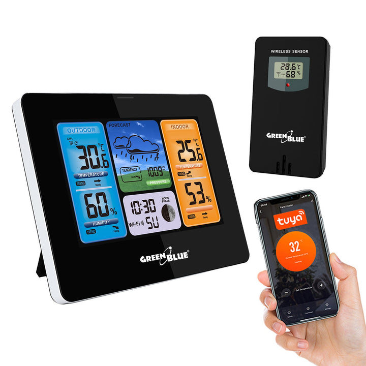 Wireless WiFi Weather Station Outdoor Sensor Calendar Barometer Tuya Smart App IPX4 (eu plug)