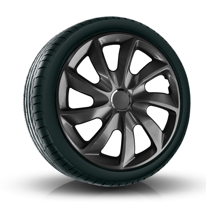 Universal hubcaps 15" Stig graphite lacquer press-on 4 pieces
