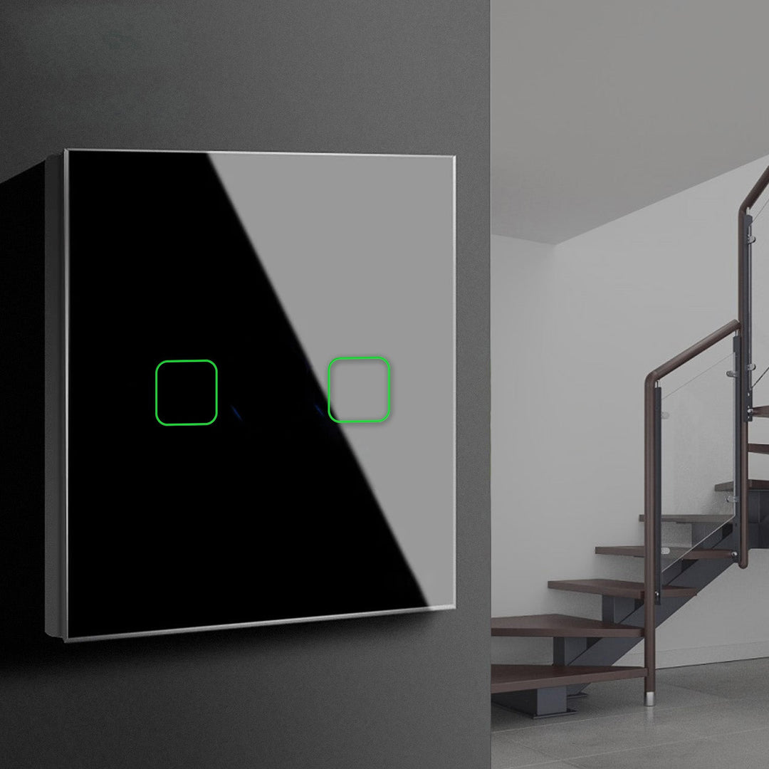 Maclean MCE712B Glass Touch Light Switch with LED Backlight Staircase 2-Gang 2-Way Black Square Button