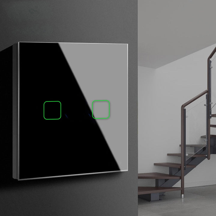 Maclean MCE712B Glass Touch Light Switch with LED Backlight Staircase 2-Gang 2-Way Black Square Button