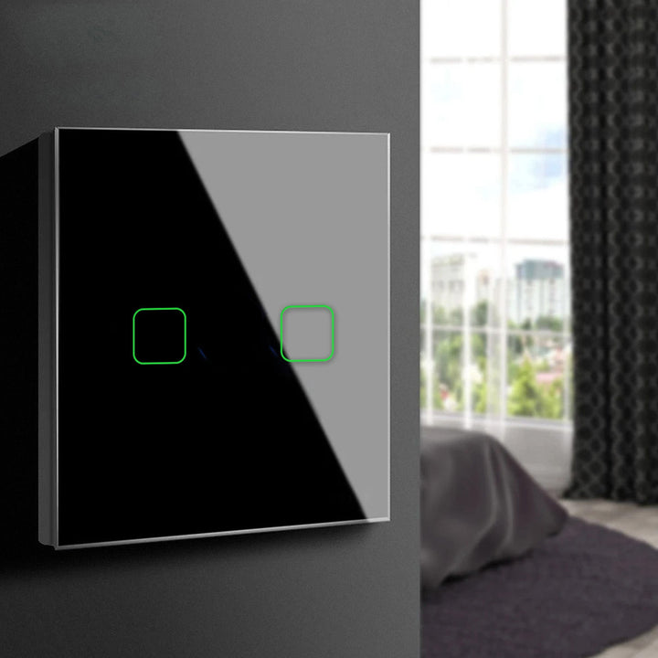 Smart WiFi 2-Fold Touch Light Switch Compatible with Tuya APP Wall Switch Glass Switch with Color Changing LED Backlight Recessed Switch 85x85mm (2-Fold Angular, Black)