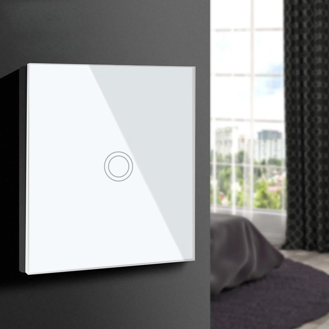 Smart WiFi Touch Light Switch Compatible with Tuya APP Wall Switch Glass Switch with Color Changing LED Backlight Recessed Switch 85x85mm (1-Fold Round, White)