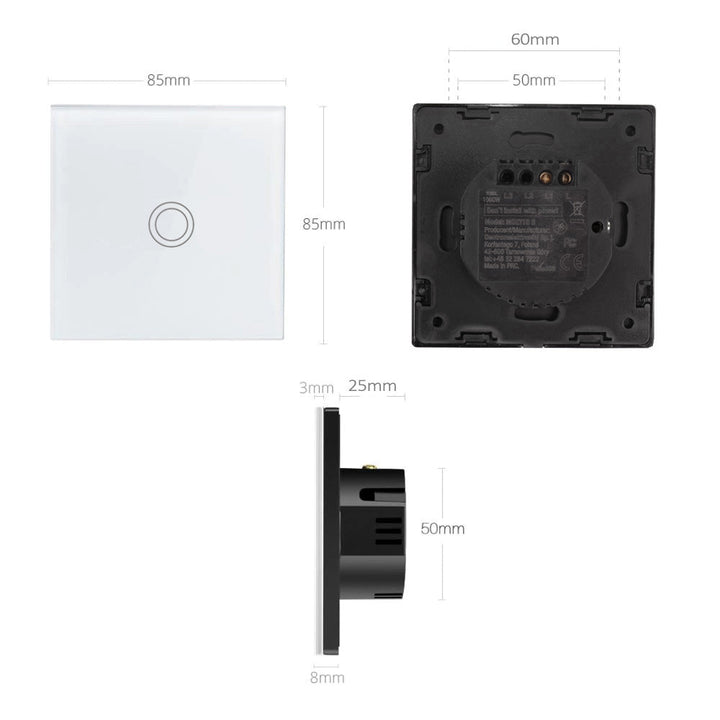 Smart WiFi Touch Light Switch Compatible with Tuya APP Wall Switch Glass Switch with Color Changing LED Backlight Recessed Switch 85x85mm (1-Fold Round, White)