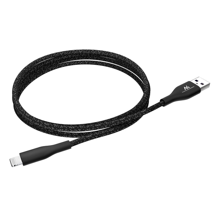 Maclean MCE845B MFi Cable Charging Data Transfer Fast Charge USB 2.4A Black 1m 5V 2.4A Nylon