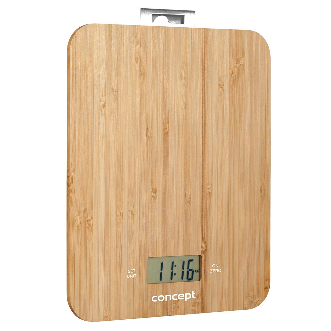 Concept VK5713 Digital Kitchen Scale - Bamboo - 15kg Clock Timer Bamboo Design max. 15kg with Hanging Hook