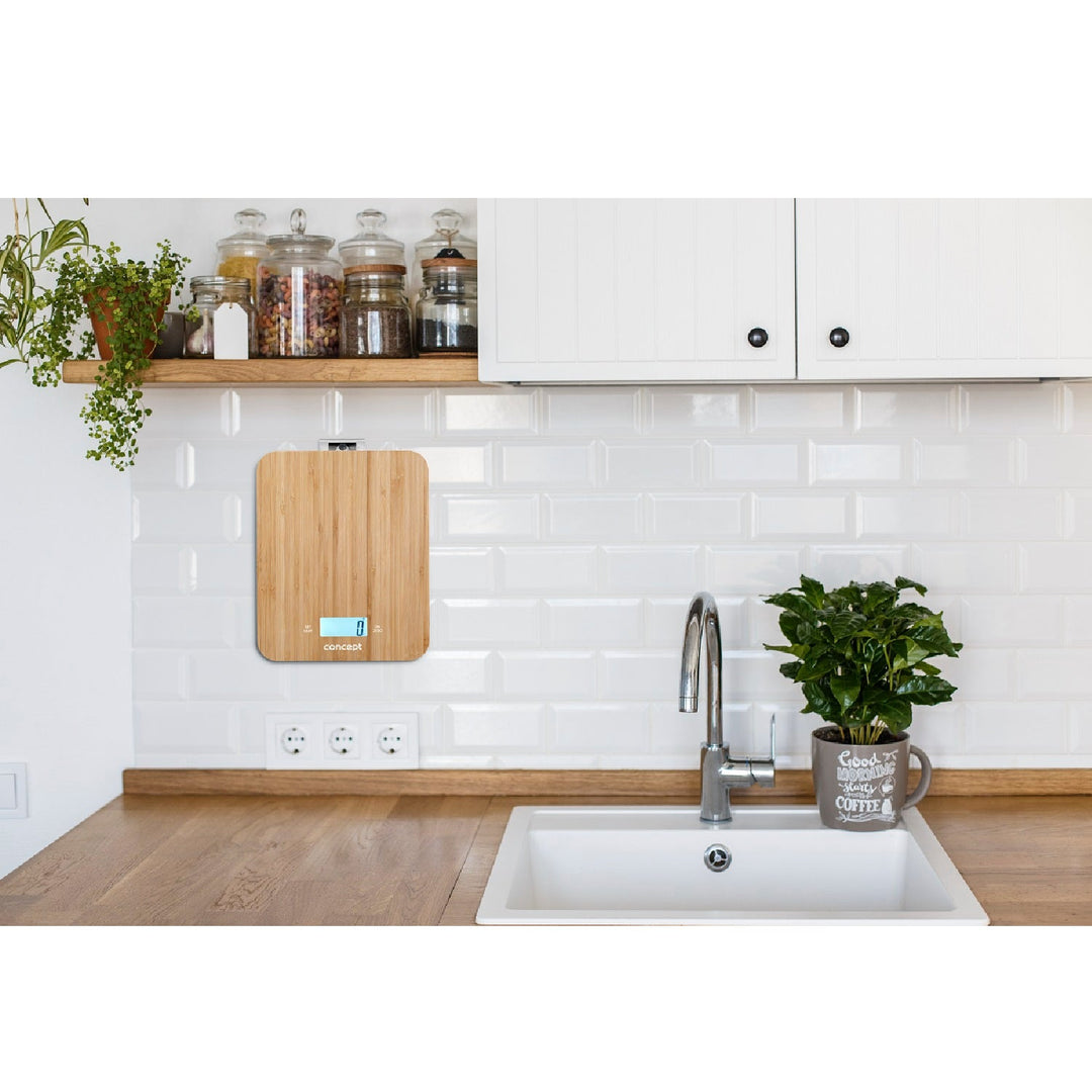 Concept VK5713 Digital Kitchen Scale - Bamboo - 15kg Clock Timer Bamboo Design max. 15kg with Hanging Hook