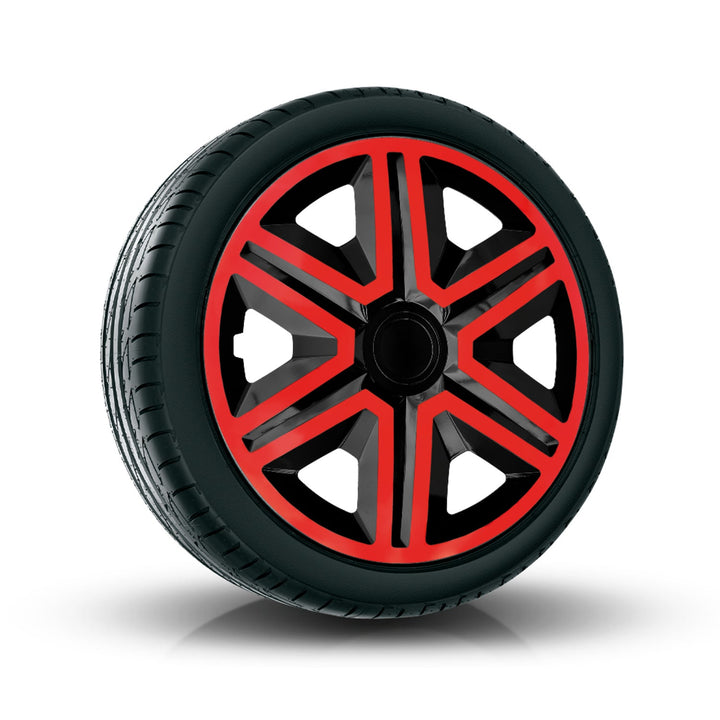 NRM Doublecolour Black-Red 16'' Hub Caps Set of 4 - Black & Red