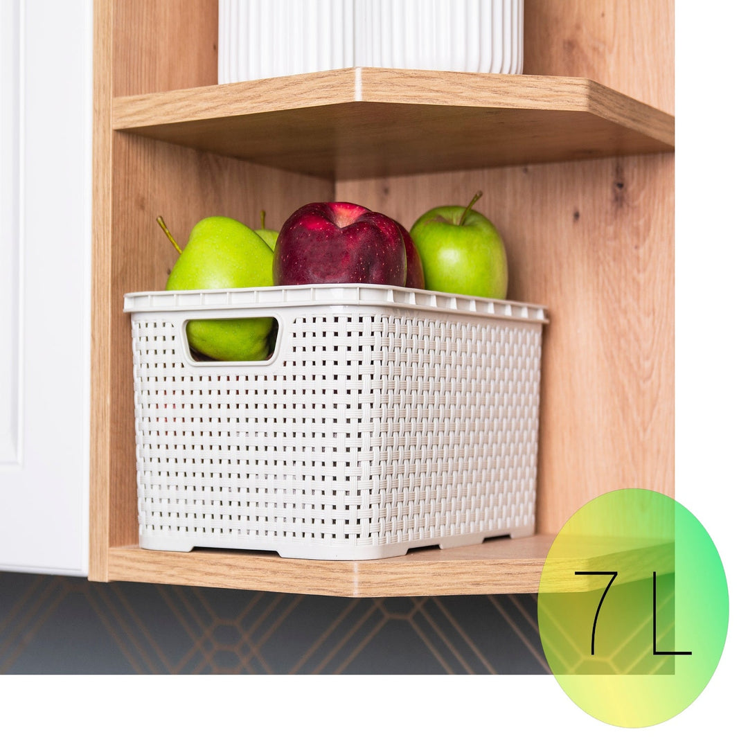 BranQ Rattan 7L storage basket antique white with handles