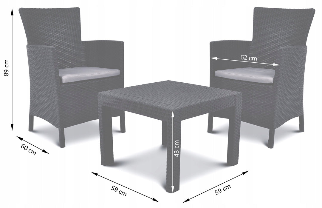 Curver Outdoor Rosario Balcony Graphite, Set of Garden Furniture: 2 Chairs + Table