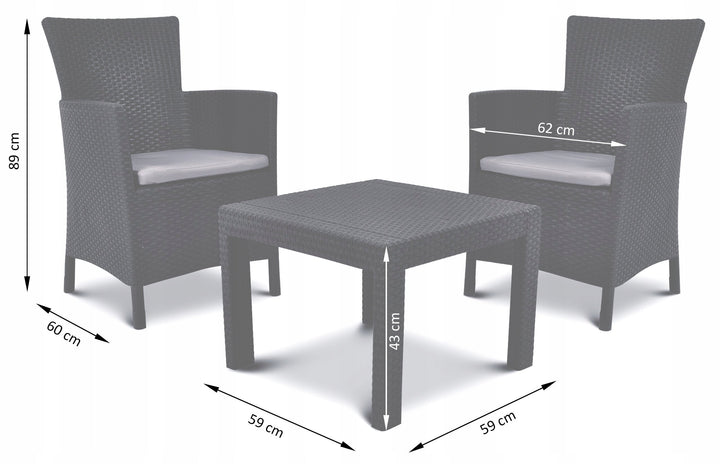Curver Outdoor Rosario Balcony Graphite, Set of Garden Furniture: 2 Chairs + Table