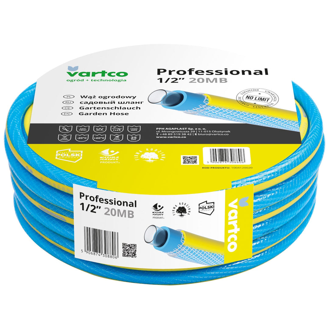 Vartco Professional 1/2" garden water hose 20m 4 layer
