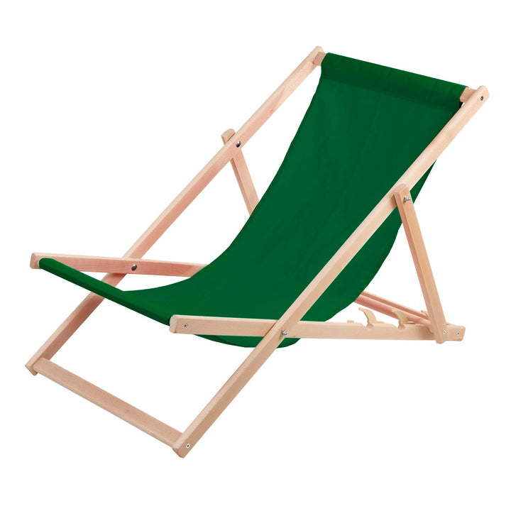 Wood OK Comfortable Deckchair Made of Wood in Green Color Ideal for the Beach, Balcony, Terrace