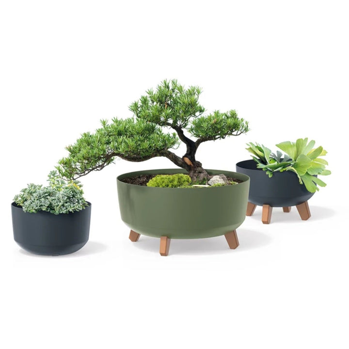 Prosperplast Gracia Low Flowerpot with Removable Legs Incl. Insert for Indoor and Outdoor Use Planter Round Plastic UV-resistant (235mm, White) ...