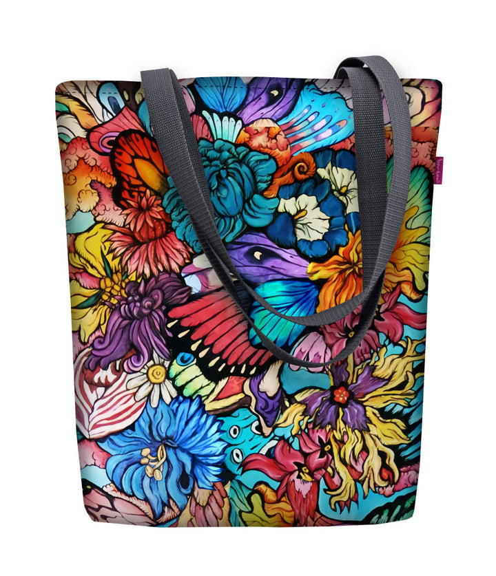 Canvas shoulder bag, zipper closure, dimensions 36x40cm, Hippi print pattern