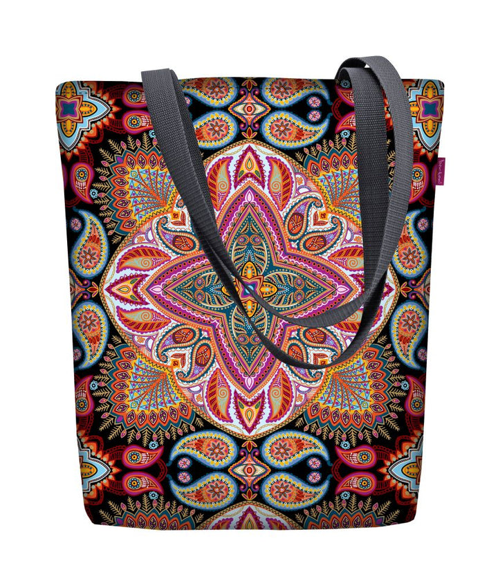 Canvas shoulder bag, zipper closure, dimensions 36x40cm, Polka print pattern