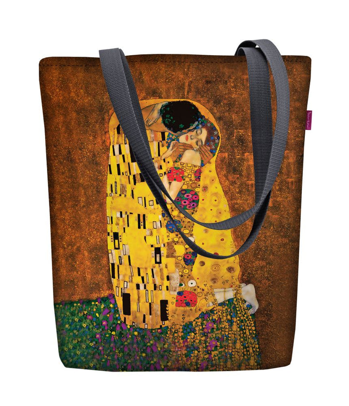 Canvas shoulder bag, zipper closure, dimensions 36x40cm, Kiss print pattern