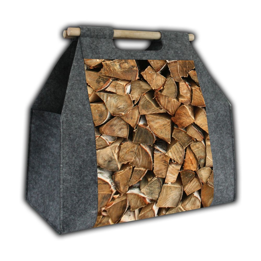 Rectangular firewood bag with a carrying handle, design: Polana