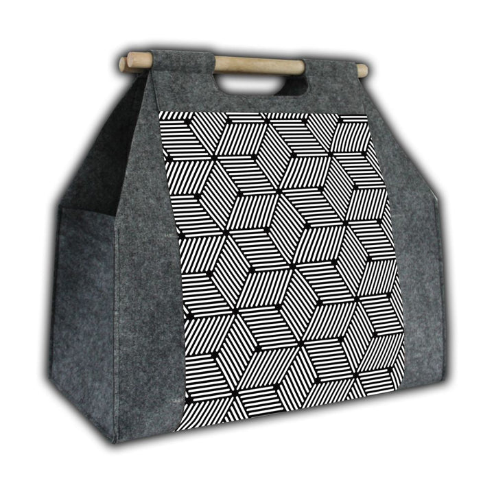 Rectangular firewood bag with a carrying handle, design: Cube