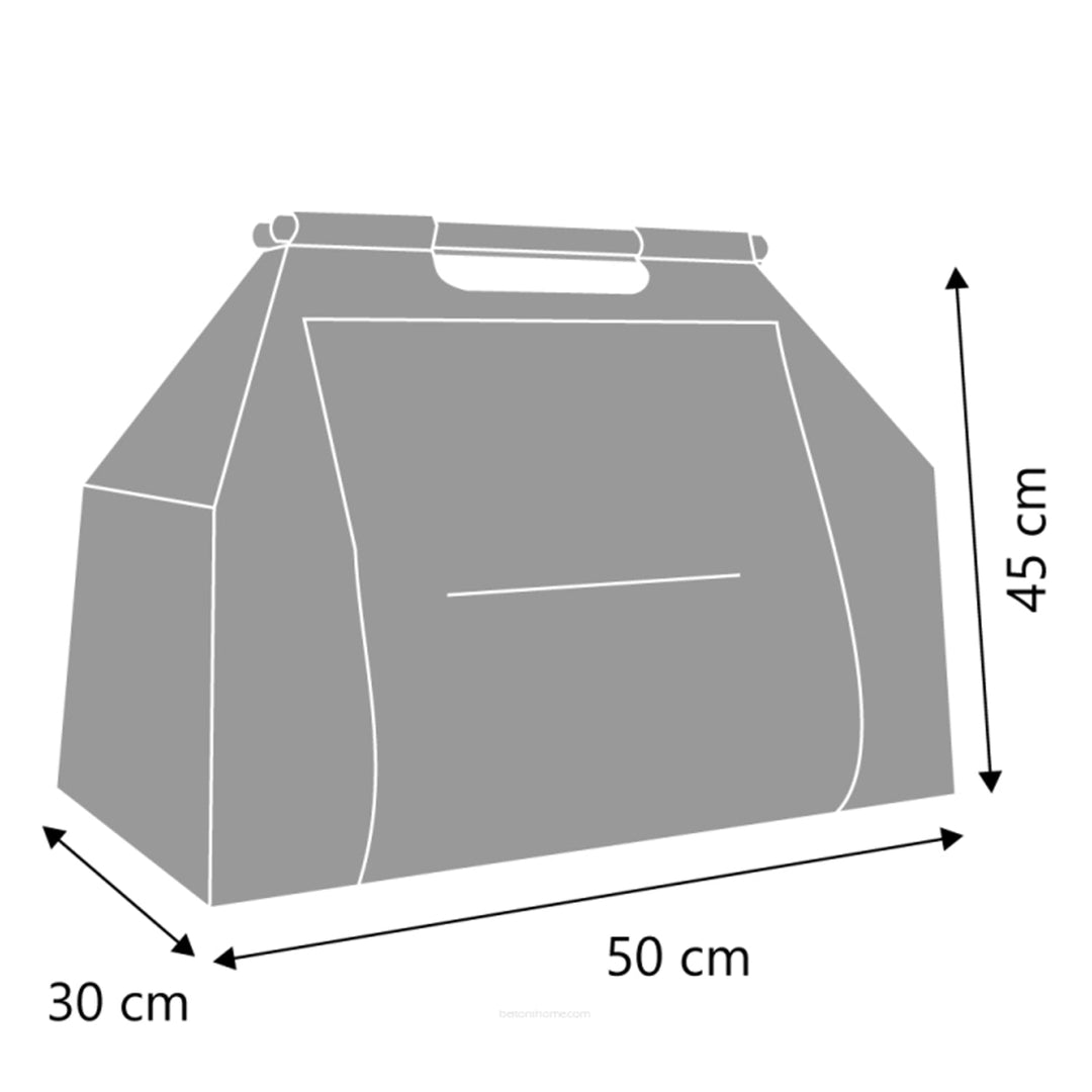 Rectangular firewood bag with a carrying handle, design: Wood