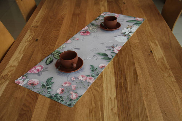 Bertoni table runner, eco-friendly felt, dimensions 95x33cm, Melanie Grey print pattern