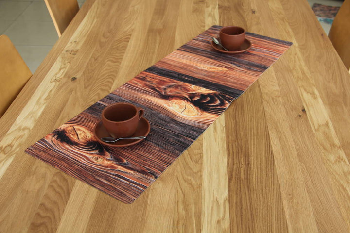 Bertoni table runner, eco-friendly felt, dimensions 95x33cm, Wood print pattern