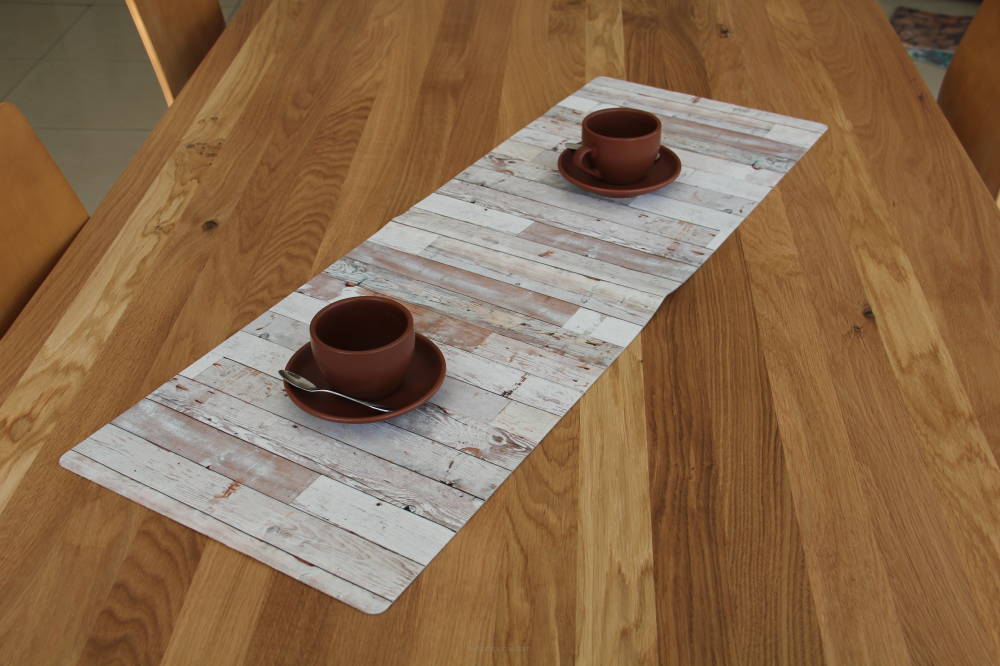 Bertoni table runner, eco-friendly felt, dimensions 95x33cm, Vintage White print pattern