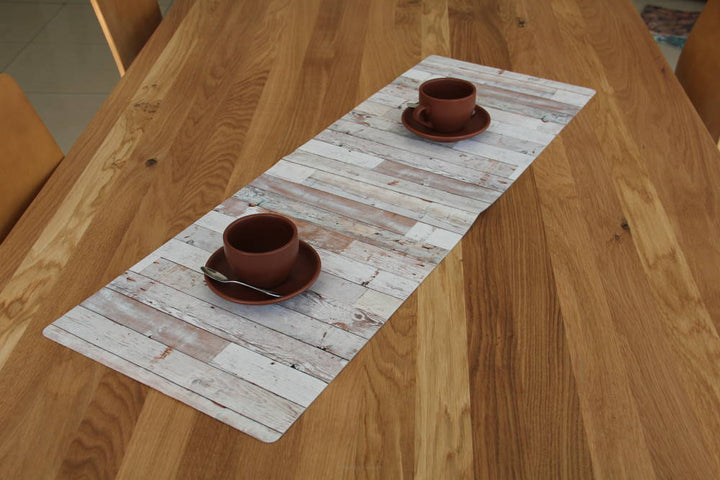 Bertoni table runner, eco-friendly felt, dimensions 95x33cm, Vintage White print pattern