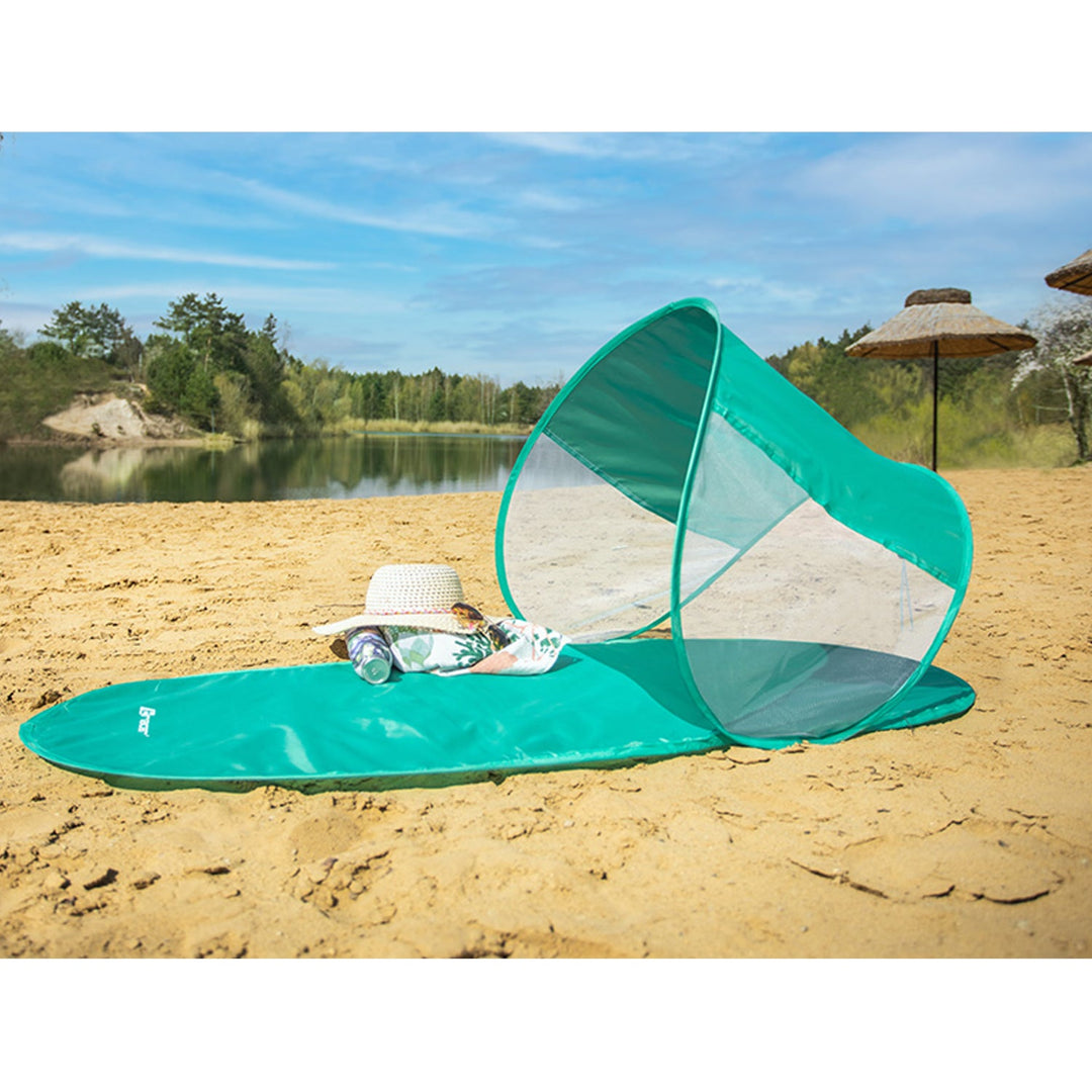 Beach Mat with Sunshade Beach Blanket Picnic Cover Sunshade 145 x 70 cm Outdoor Blanket Waterproof Quick Fold Portable Mint
