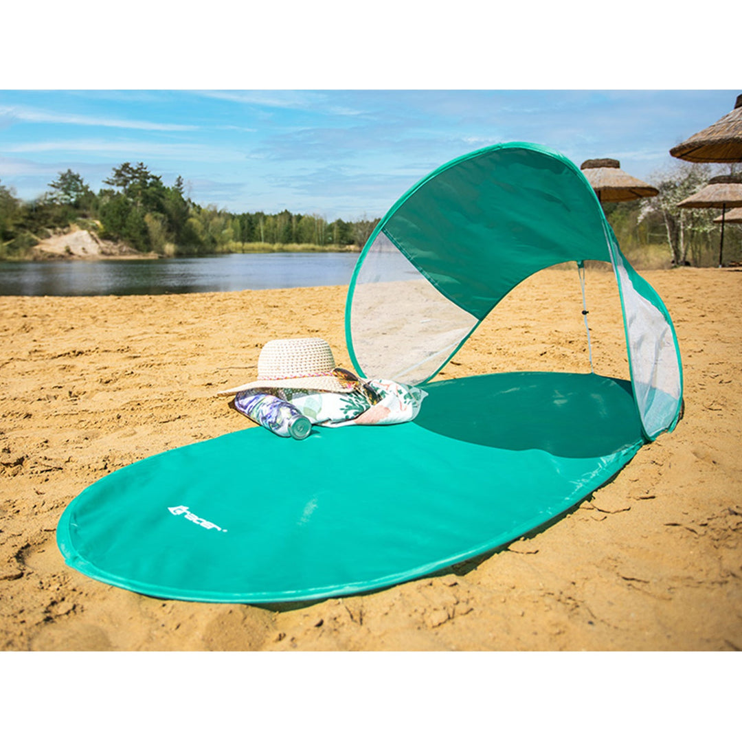 Beach Mat with Sunshade Beach Blanket Picnic Cover Sunshade 145 x 70 cm Outdoor Blanket Waterproof Quick Fold Portable Mint