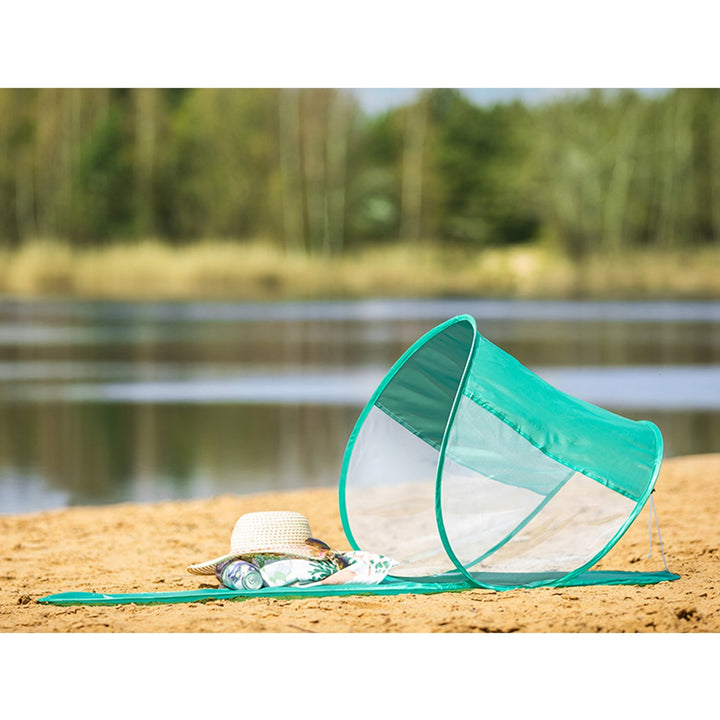 Beach Mat with Sunshade Beach Blanket Picnic Cover Sunshade 145 x 70 cm Outdoor Blanket Waterproof Quick Fold Portable Mint