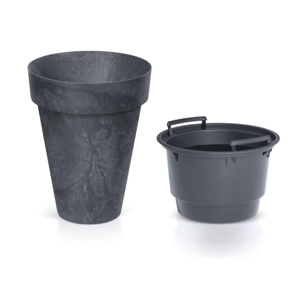 Round flower pot with insert Cube Slim Concrete Effect DCUS355E-S433 - anthracite color