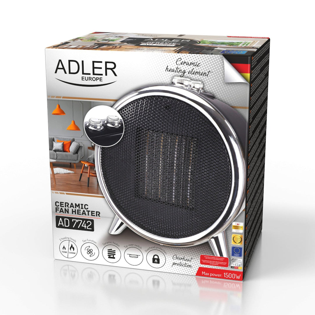 Adler AD 7742 Ceramic Floor Fan Heater 1500W Thermostat Efficient 2 Modes Overheating Protection Fan Only Mode