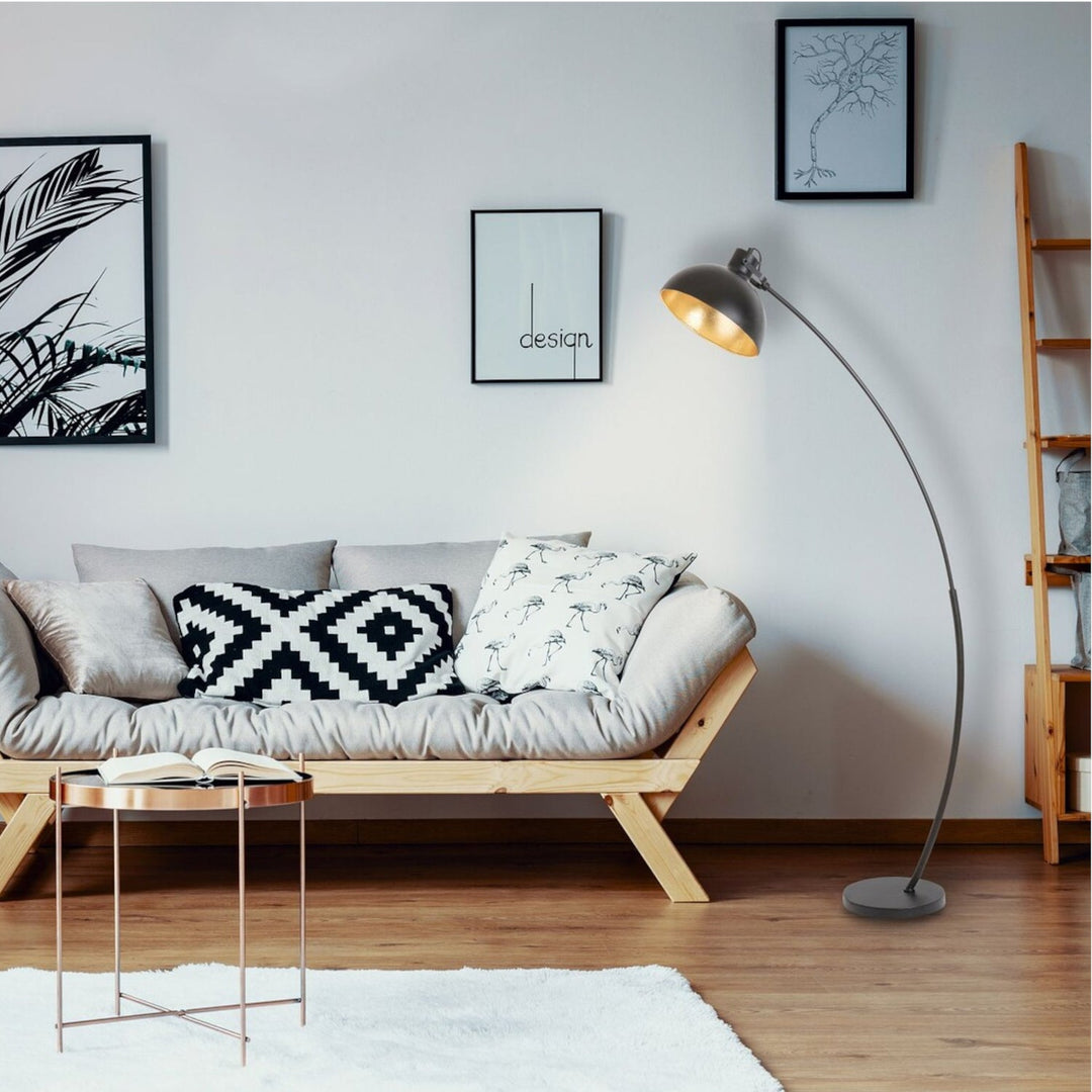 Otto Floor Lamp with Gold Foil E27 Max 60W 158 cm Industrial Style Black Matt with Gold
