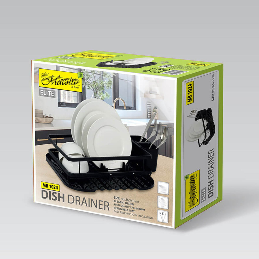 Maestro MR-1024 Dish Drainer with 1 Shelf Dish Dryer with Cutlery Tack 40 cm Black